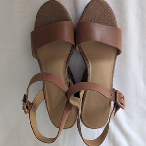 Crown Vintage Tan Leather Espadrille Wedge Sandals Womens‎ Sz 9.5 Neutral Staple